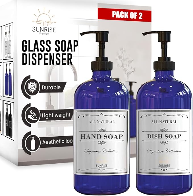 Sunrise Premium Cobalt Blue Glass Soap Dispenser by SunrisePremium