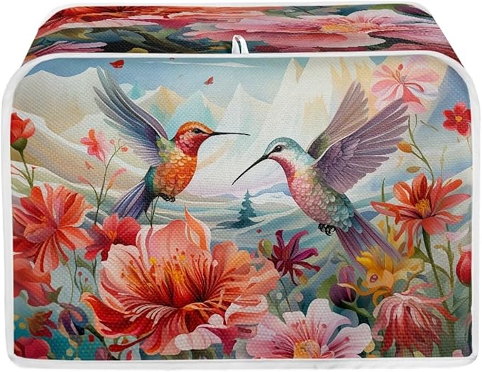 Hummingbird Flowers Print 2 Slice Toaster Cover for Home Kitchen Accessories Decor Dustproof Fingerprint Protectors for Kitchen Small Appliance