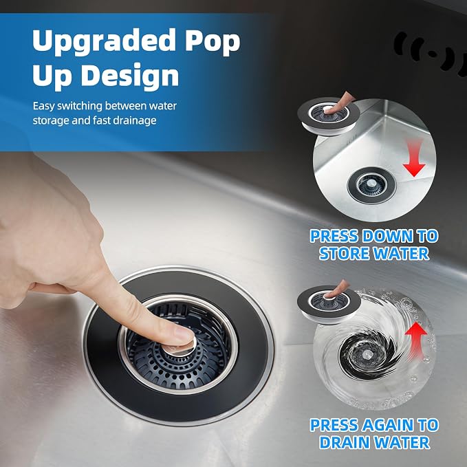 Hibbent 3 in 1 Kitchen Sink Drain Strainer, Stainless Steel Pop Up Stopper - Image 6