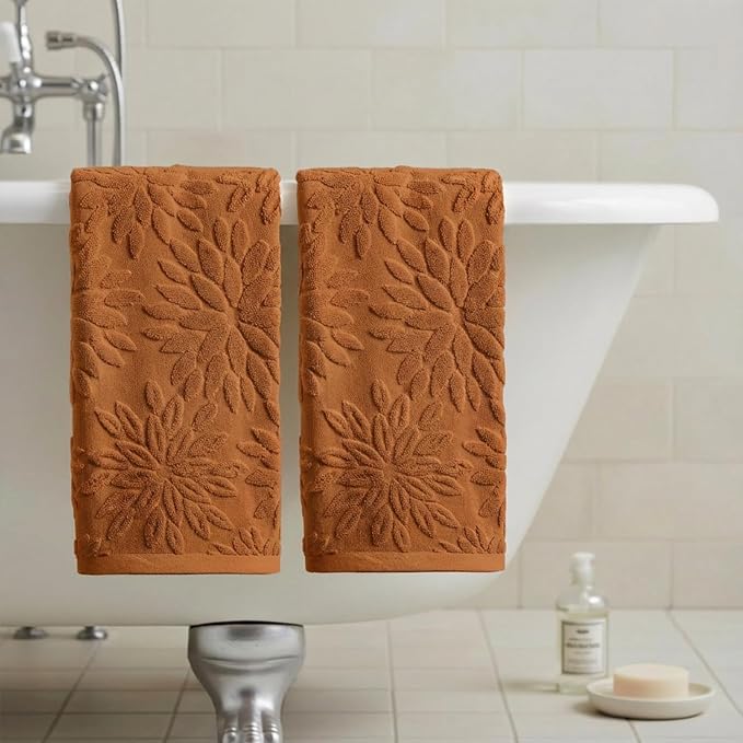 Artoid Mode 2 Pcs Caramel 3D Dahlia Floral Jacquard Hand Towels - Image 4