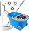 Spin Mop and Bucket with Wringer Set on Wheels, 3 Mop Heads by CooFel