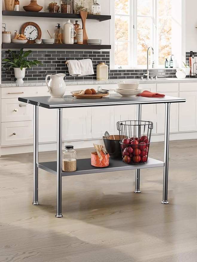 All-Stainless Steel Prep Table, 30 X 36 Inch, with Rounded-Edges and Adjustable Undershelf, Heavy-Duty Build for Outdoor Use,Restaurants,Hotels,Workshops,Kitchens,Gardens, and Garages
