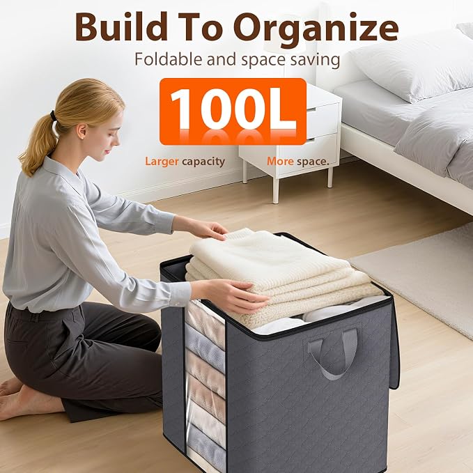 SpaceWhisper 3 Pack 100L Clothes Storage, Foldable Storage Bags, - Image 5