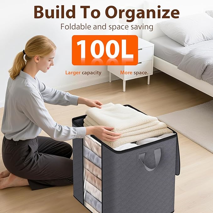 SpaceWhisper 4 Pack 100L Clothes Storage, Foldable Storage Bags, - Image 5