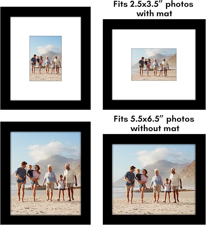 Americanflat 5.5x6.5 Picture Frame with Plexiglass - Set of 5 - Use as 2.5x3.5 Frame with Mat or Display 5.5x6.5 Photo Without Mat - Galleria Collection - Picture Frames for Tabletop or Wall - Black