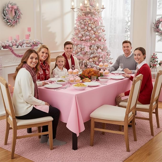 sancua 6 Pack Pink Tablecloth 60 x 102 Inch, Rectangle Table Cloth for 6 Feet Tables - Stain and Wrinkle Resistant Washable Polyester Table Cover for Dining Tables, Valentines Parties