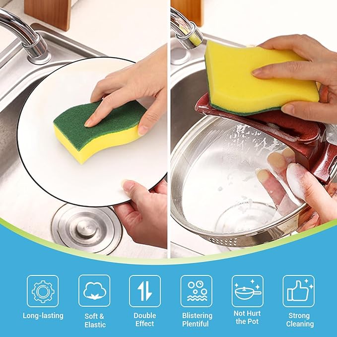 AIDEA Sponges Kitchen, 100-PK Heavy Duty Dish Sponge Kitchen, Scrub Sponges - Image 2