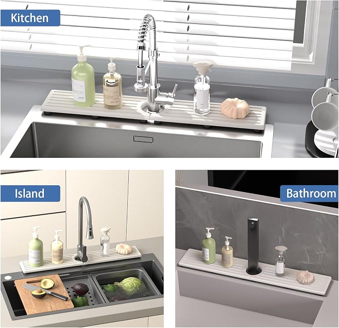 Fast Drying Kitchen Sink Splash Guard, Durable Stone Kitchen Faucet Mat - Image 6