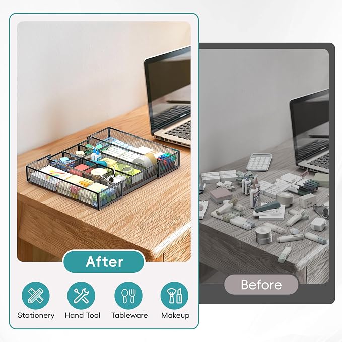 2 Pack Expandable Desk Drawer Organizer, 10 Compartments, expands from 8.74 to - Image 5