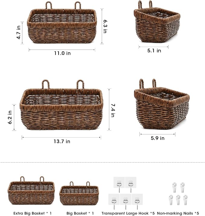 AceList Wall Hanging Basket, Boho Style Hand-Woven Hanging Storage Baskets - Image 2