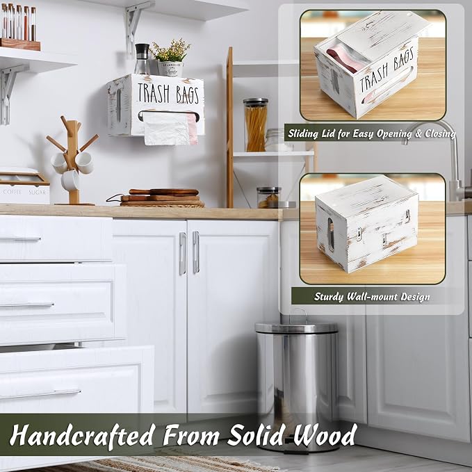 DRASTAR Trash Bag Holder, Wooden Stackable Trash bag Dispenser Wall Mount - Image 3
