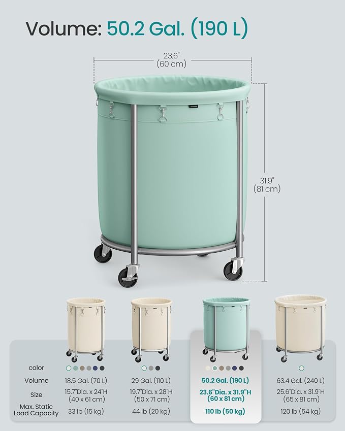 SONGMICS Laundry Basket, Rolling Steel Frame - Image 6