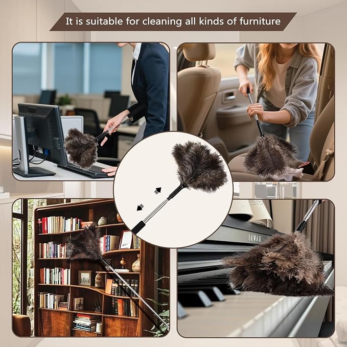 Telescopic Ostrich Feather Duster, 59-inch Naturally Fluffy | Handheld - Image 5