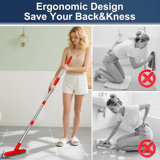 2 Pack Grout Brush with Long Handle, Swivel Cleaning Grout Line Scrubber - Image 5