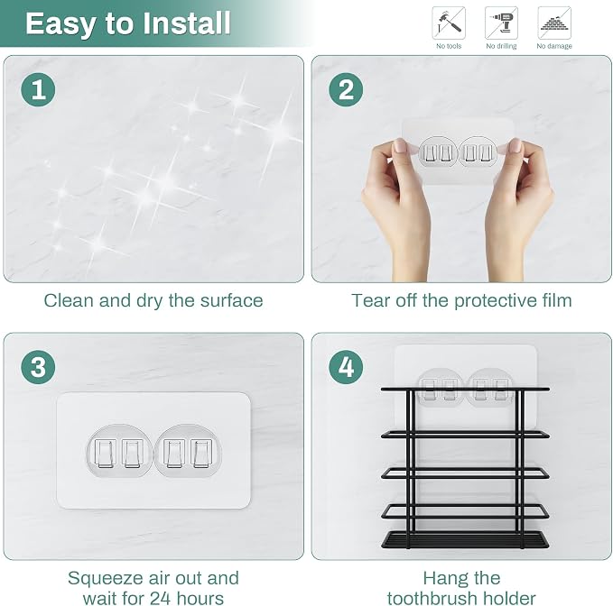 Open-Design Adhesive Shower Toothbrush Holder Wall Mounted - Image 6