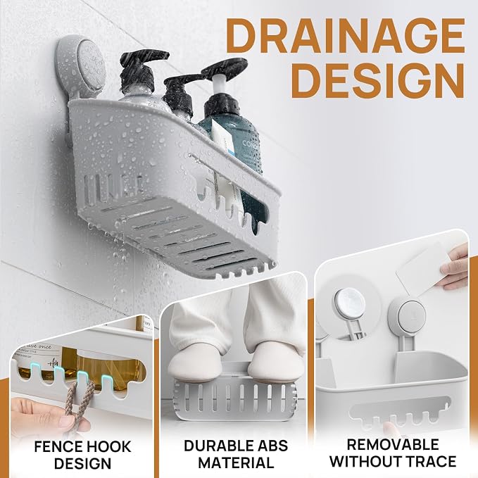 LEVERLOC Shower Caddy Suction Cup, Shower Organizer Bathroom Shelf - Image 3