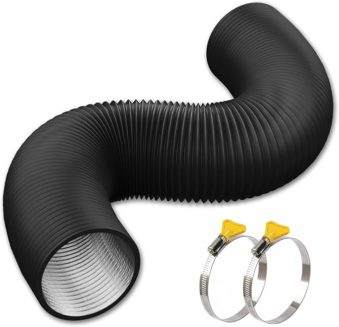 Reinforced Dryer Vent Hose 4 inch 8 FT with 2 Key Hose Clamps, Heavy Duty Flexible Duct Hose for Laundry, Grow Tent, Bathroom Exhaust Fan