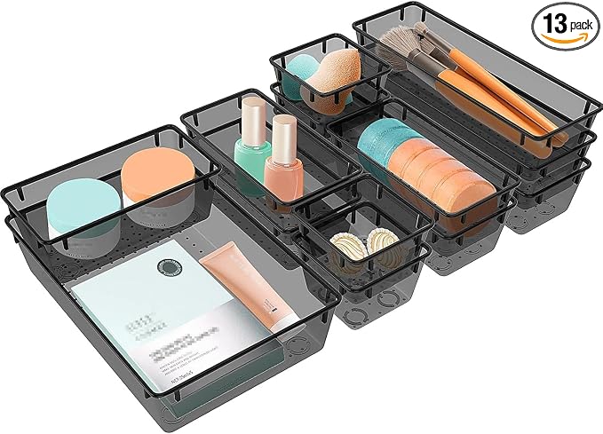 13 PCS Plastic Drawer Organizers Set, 4 Size Desk Drawer Organizer Trays | 4 by StorMiracle