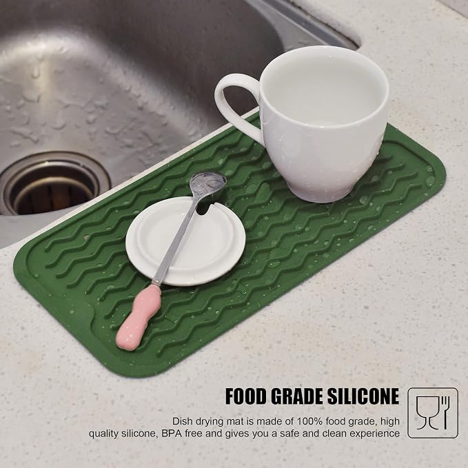 Silicone Dish Drying Mat, Non-Slip Easy Clean Sink Mat, Dark Green, Large - Image 5