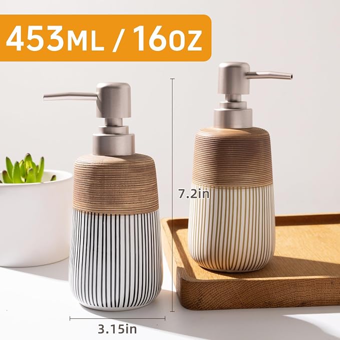 2 Pcs Ceramic Soap Dispenser Set, 16 Oz Refillable Liquid Soap Dispensers - Image 2
