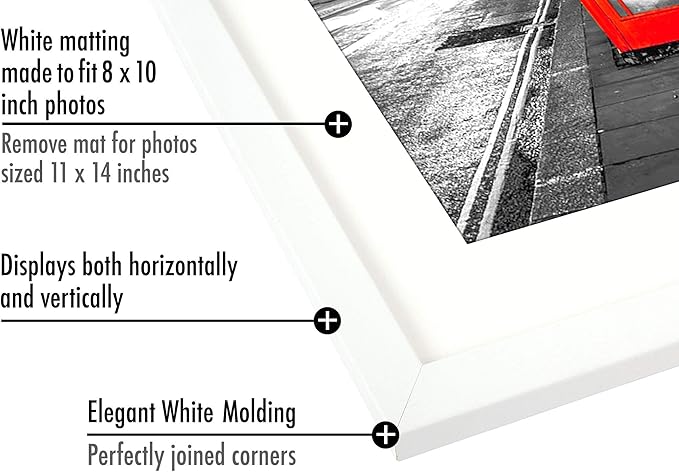 Americanflat 11x14 Picture Frame with Shatter-Resistant Glass - Use as 8x10 Frame with Mat or Display 11x14 Photo Without Mat - Signature Collection - Picture Frames for Wall Display - White