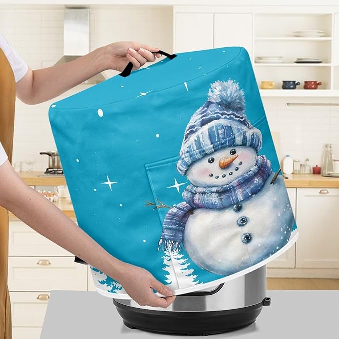 Blue Snowman Dust Cover Instant Pot and Extra Accessories Dust Proof Easy to Clean Pressure Cooker Cover Electric Appliance Cover Air Fryer Accessories with Storage Pocket Size M