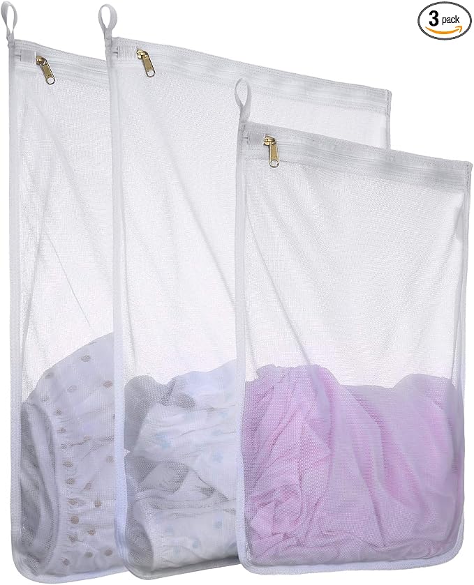 Fine Mesh Laundry Bags for Delicates, 3 Pack Reusable Wash Bags by RoomyRoc