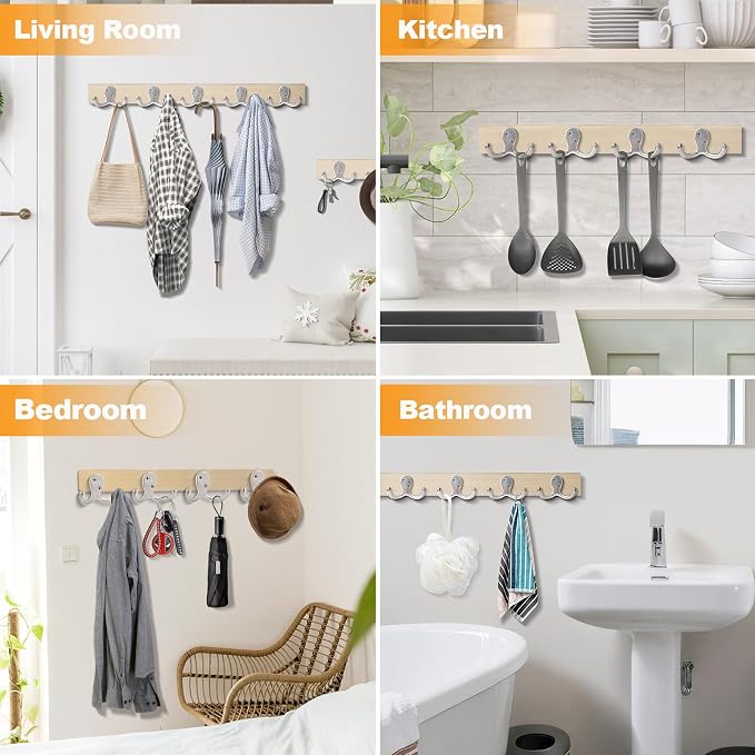 20 Pack Coat Hooks Wall Hooks for Hanging, Heavy Duty Double Prong Metal Hook - Image 2