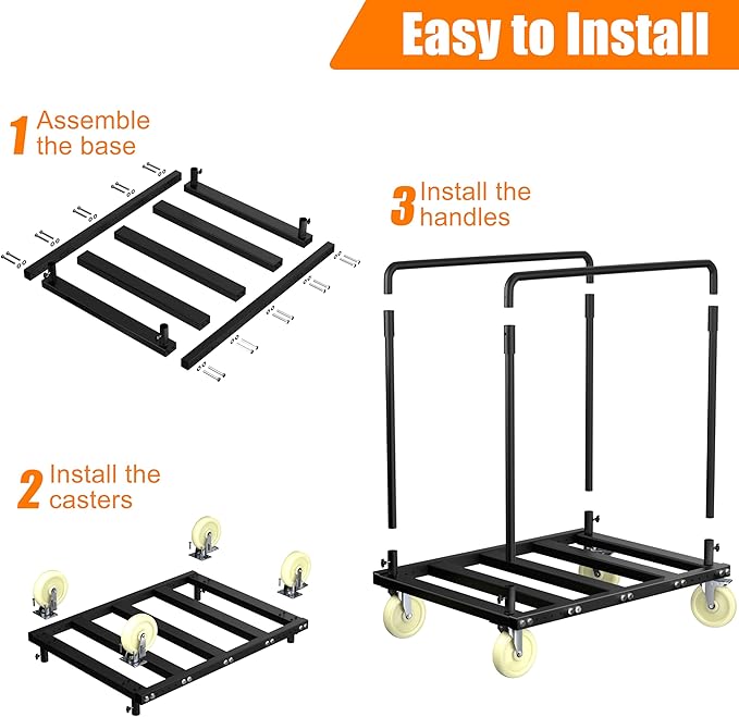 Utility Folding Table Cart, Heavy Duty Table Dolly with Swivel Wheels, Black Panel Cart for Drywall, Lumber, Mattress, Warehouse, Party Events, Grage, Home, Hotel