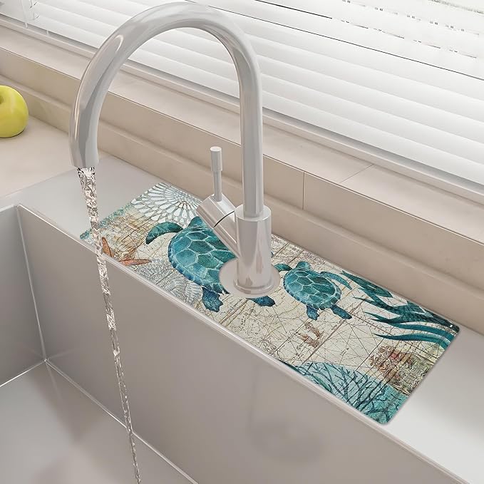 15" X 5.5" Kitchen Sink Splash Guard Faucet Mat Sea Turtles Super Absorbent by Unknown