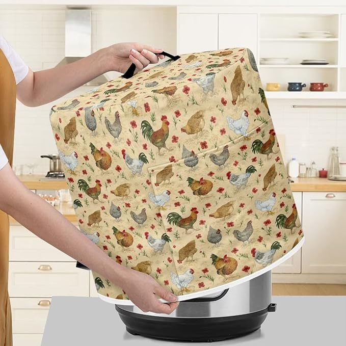 Dust Cover with Pocket for 6 Quart Rice Cooker and Air Fryer, Round Protective Dust-Proof Stain Resistant Electric Appliance Cover Easy to Clean, Chicken