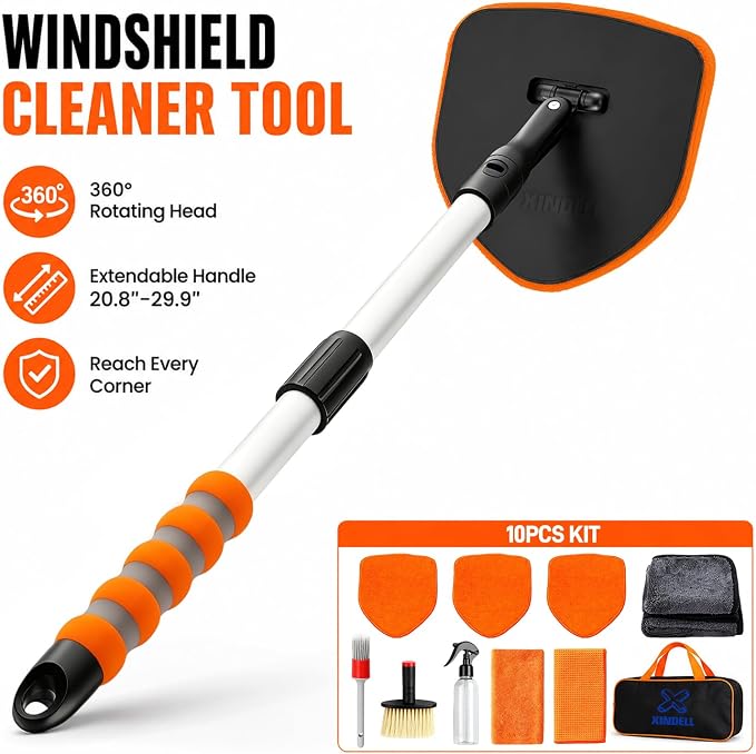 XINDELL Interior Windshield Cleaner Tool, Extendable Car Window Cleaning Kit - Image 9