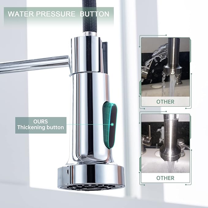 WEWE Pull-Down Kitchen Faucet, 2-Mode Sprayer, Polished Chrome, High Arc | - Image 4