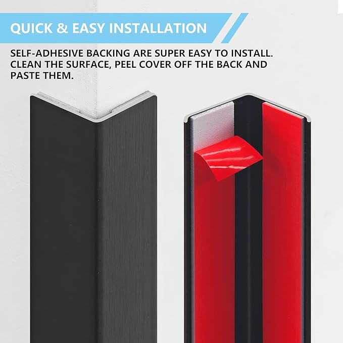 5pcs 48" L*0.98" W Aluminum Self-Adhesive Wall Corner Protectors, Wall Furniture Bumper, Safety Baby Proofing Corner Cushion Table Edge, Wide Coverage and Easy to Install - Black