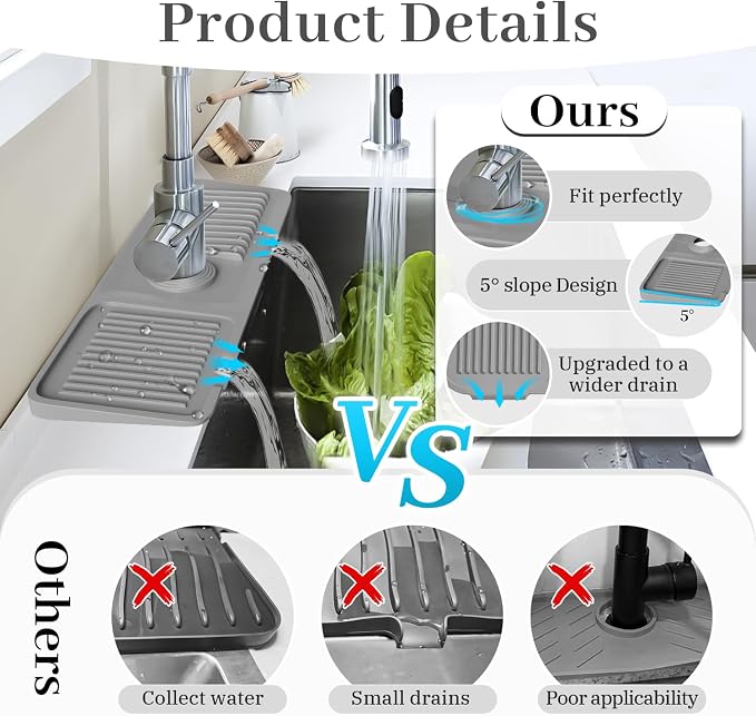 PoYang 17.7 Inch Silicone Sink Splash Guard, Kitchen Sink Mat, Keeps Faucet - Image 5