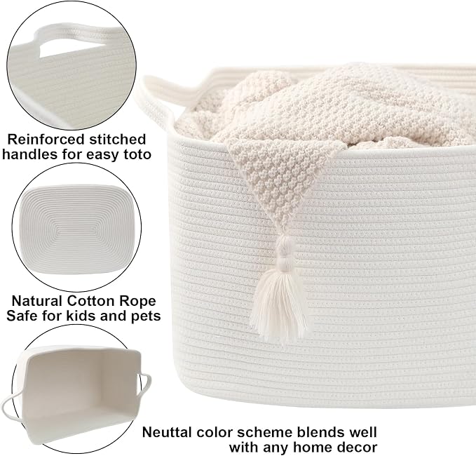 96L Woven Laundry Basket with Handles, Extra Blanket Basket - Image 3