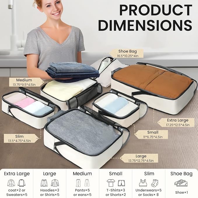 BAGAIL 4 Set/6 Set/8 Set Compression Packing Cubes Travel Accessories - Image 2