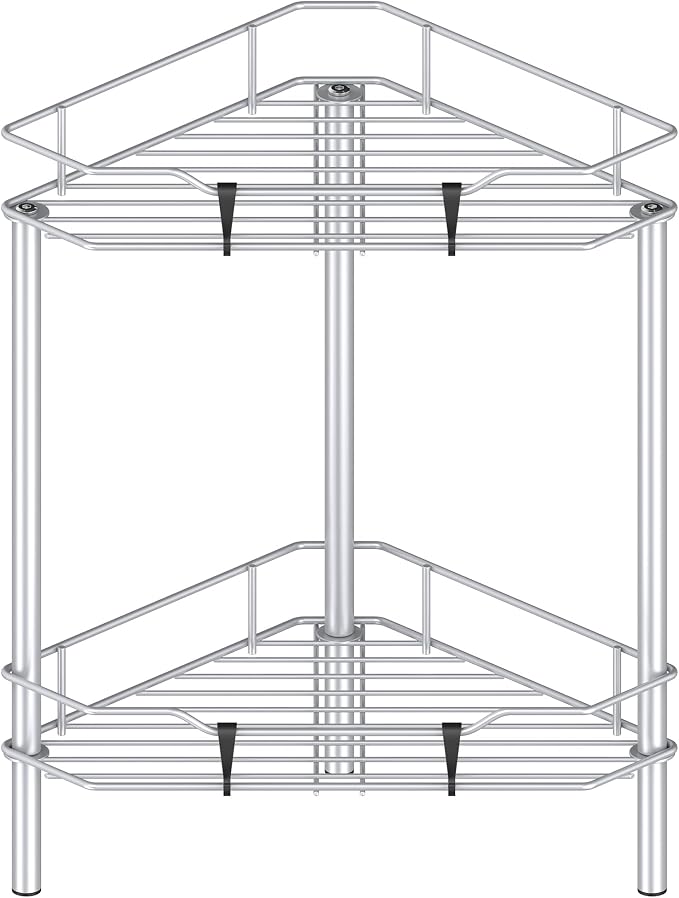 HuggieGems Metal Floor Standing Corner Shower Caddy, 2 Tier by HuggieGems