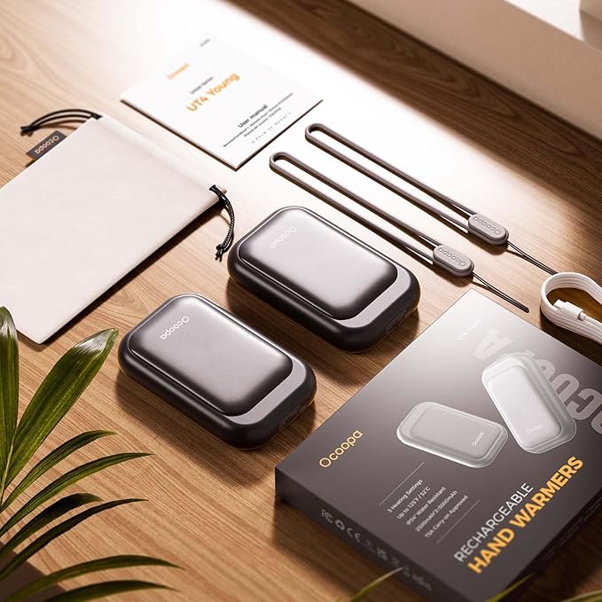 OCOOPA Magnetic Rechargeable Hand Warmers 2 Pack, Card-Style Electric AI Hand Warmers 5000mAh, Pocket Portable Hands Heater, UL Certified, for Men Women, Hunting Essentials, UT4 Young