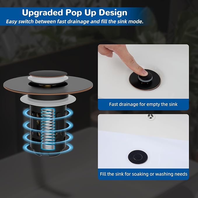 Hibbent Upgraded 3 in 1 Bathroom Sink Drain Strainer, Pop Up Stopper | - Image 5