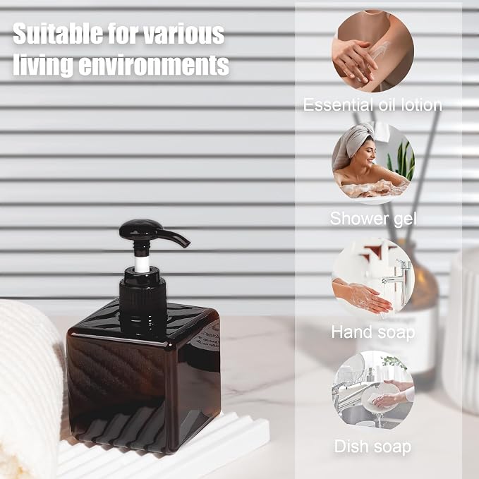 Plastic Pump Bottle Refillable Lotion Soap Dispenser 8.5oz Amber 2 Pack | Sturdy - Image 2