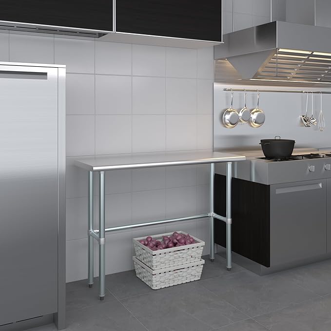 AmGood Stainless Steel Work Table Open Base | NSF Kitchen Island Food Prep | Laundry Garage Utility Bench (48" Long X 16" Deep)