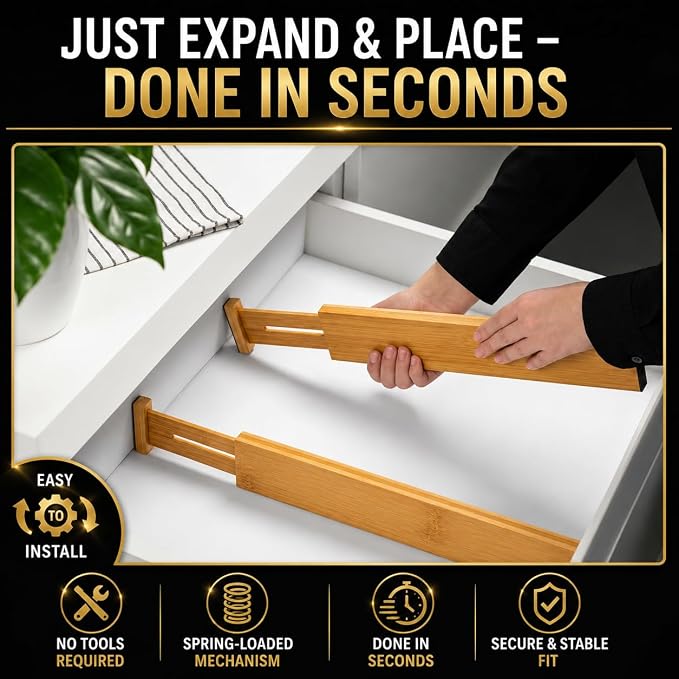Adjustable Bamboo Drawer Dividers Expandable 8 Pack 17-22 Organizer | Kitchen - Image 8