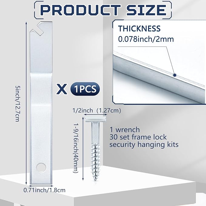 15 Set Frame Lock Security Hanging Kits T-Screw Security Artwork Picture Hangers with T-Head Screws and 1 Hanging Clamp Wrenches for Museums Art Galleries Hotels, Supports up to 15 Pounds