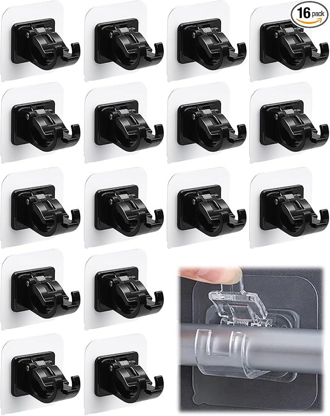 Curtain Rod Brackets No Drilling 16 Pack, Self Adhesive Hooks, Shower Rods & by Tendiren