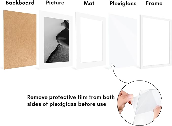 Americanflat 16x20 Picture Frame with Polished Plexiglass - Set of 5 - Use as 12x16 Frame with Mat or Display 16x20 Photo Without Mat - Galleria Collection - Picture Frames for Wall Display - White
