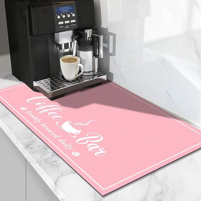 CooRug Fashion Coffee Mat, Dish Drying Mat 16" x 24" Pink | Hide Stain by CooRug