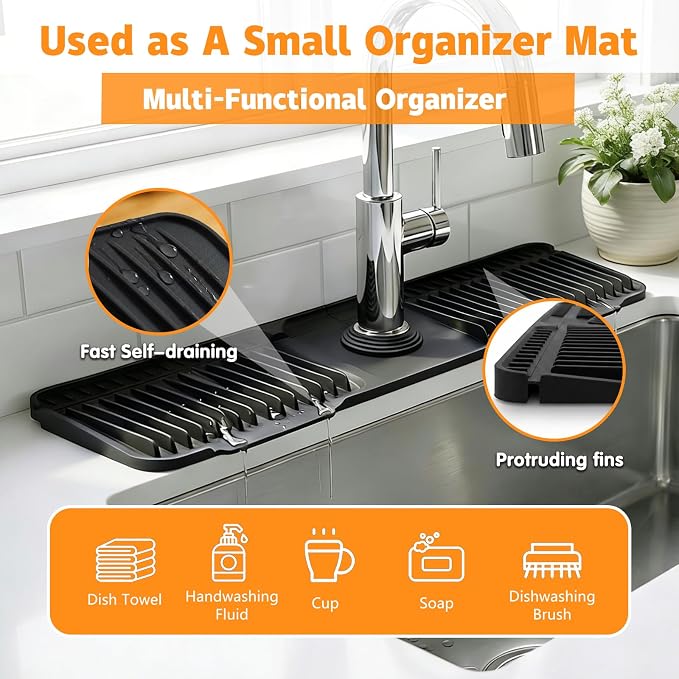 Silicone Faucet Mat for Kitchen Sink, fits kitchen & bathroom sinks; food-grade - Image 5