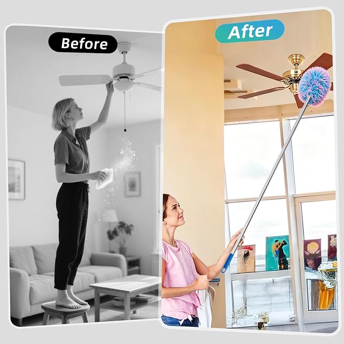 DRQ Ceiling Fan Cleaner Duster, 13-48 in Extension Pole, 2 Pack | Detachable - Image 7