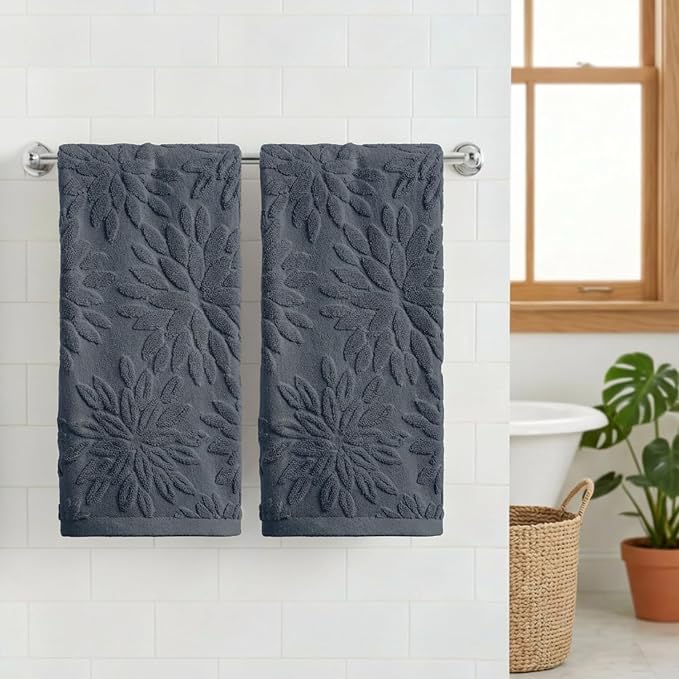 Artoid Mode 2 Pcs Grey 3D Dahlia Floral Jacquard Hand Towels - Image 2
